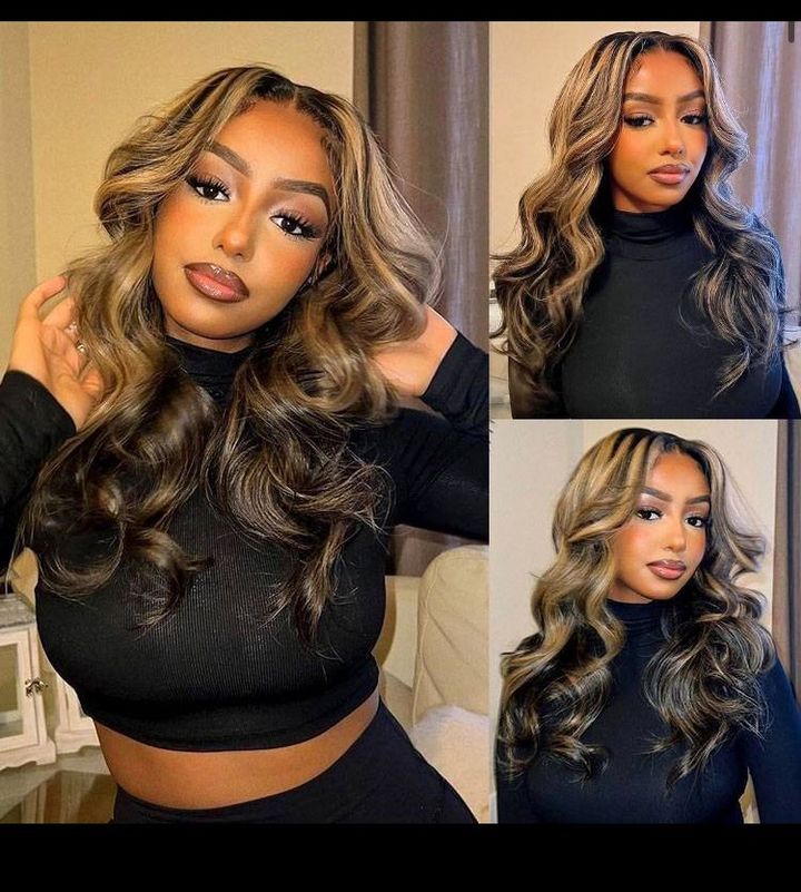 Honey Blonde Highlights 13x6 Body Wave Lace Front Wig Transparent Lace Pre Plucked P1B/27 Color - Image 5