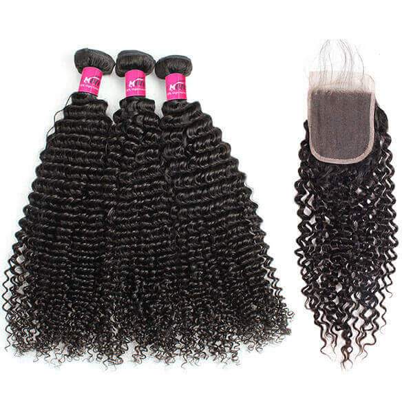 Curly Bundles with Closure Peruvian Curly Hair 3 Bundles with 4x4 Lace Closure - Image 3