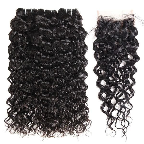 Water Wave 3 Bundles With Closure 100% Virgin Human Hair Extensions With 4x4 lace Closure - Image 4
