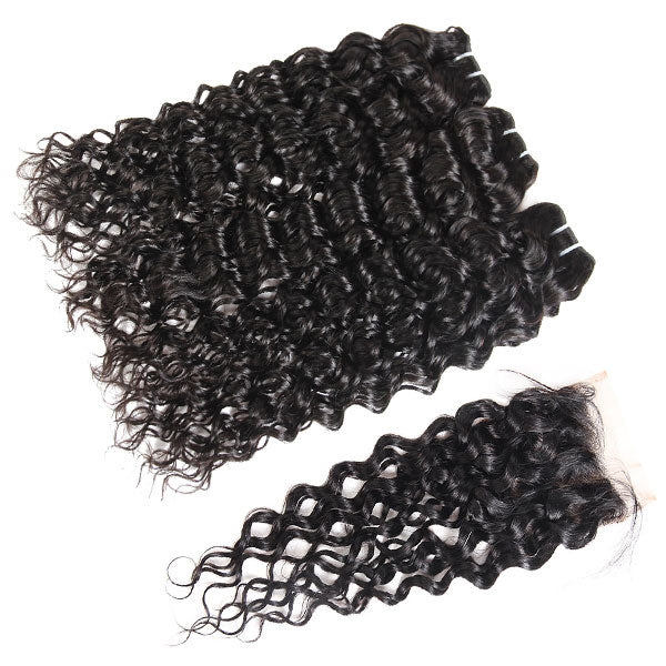 Water Wave 3 Bundles With Closure 100% Virgin Human Hair Extensions With 4x4 lace Closure - Image 5