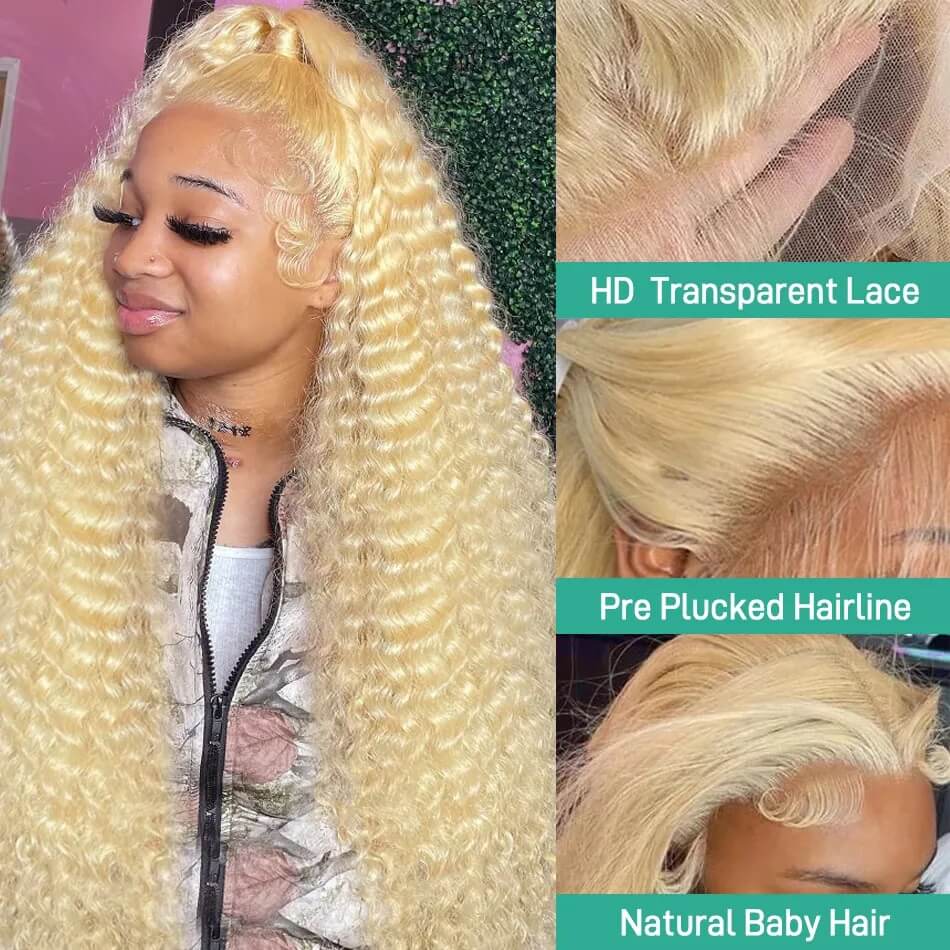Honey Blonde Lace Front Wig Glueless Deep Wave Wigs 613 Blonde Lace Frontal Wig Transparent Deep Curly Wig - Image 3