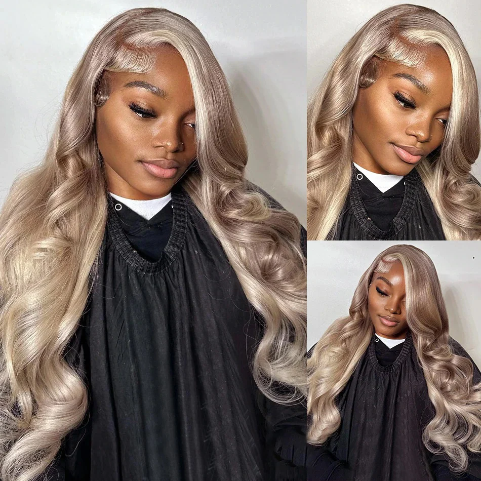 Ash Blonde Highlights Body Wave Lace Front Wig Transparent Lace Blonde Hair P10/613 Color - Image 3