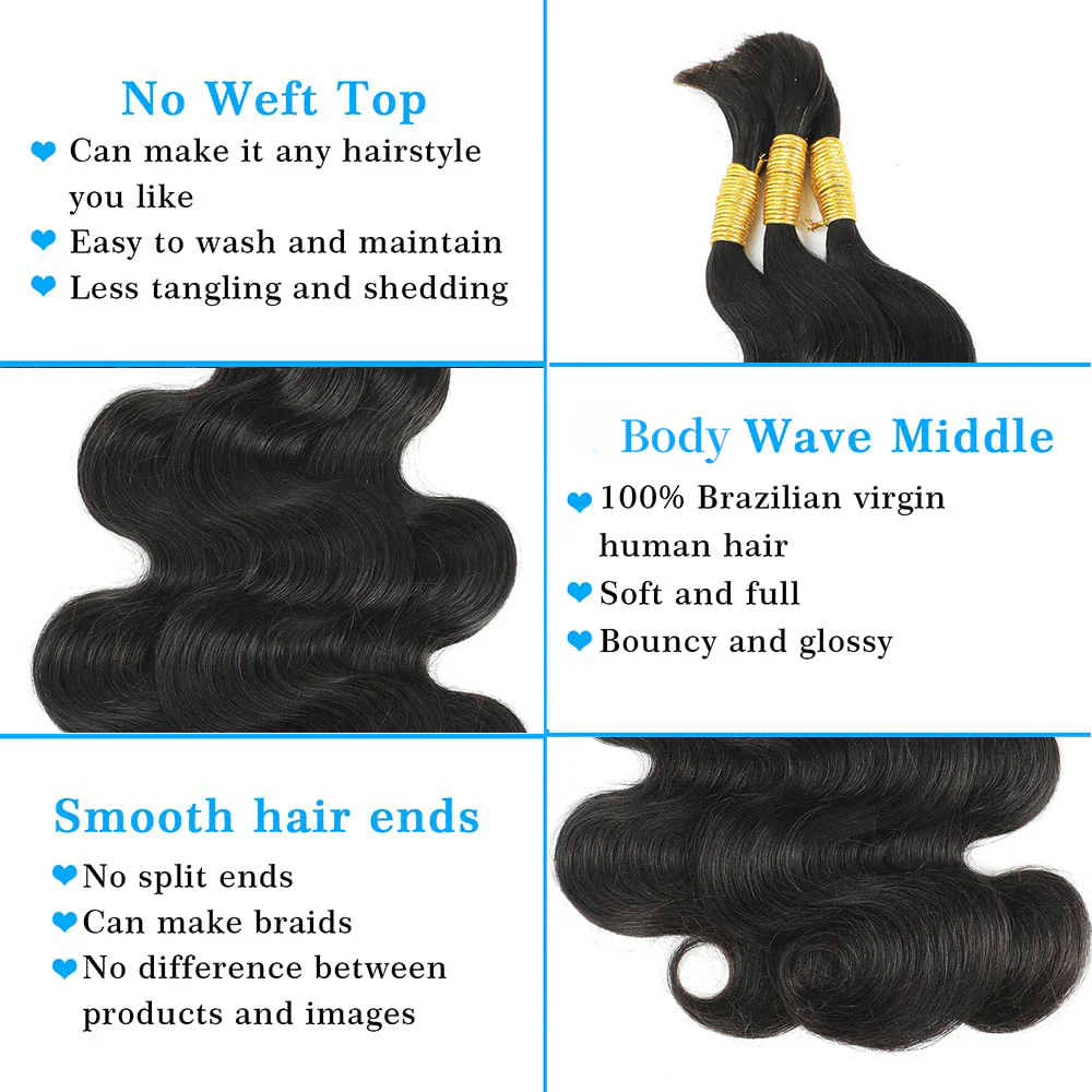 Body Wave No Weft Boho Braids Human Hair Extensions Bulk Human Hair Bundles - Image 6
