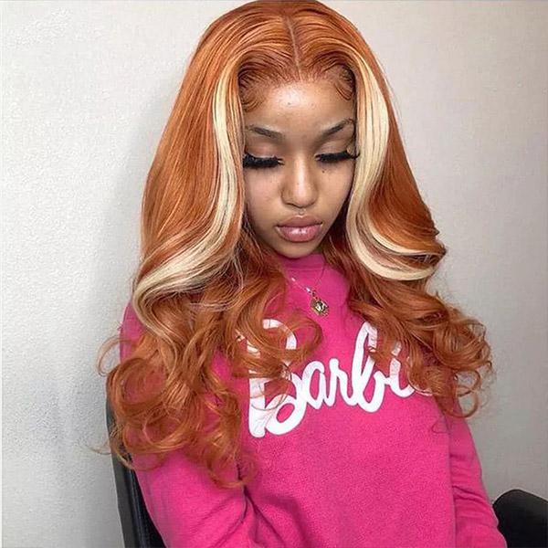 Ginger Blonde Balayage Highlights Body Wave Wig Transparent Lace Closure Wig - Image 3