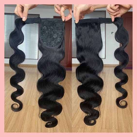 Body Wave Ponytail Human Hair Extension Long Wavy Wrap Around Clip In Ponytail Hair Extensions - Image 4