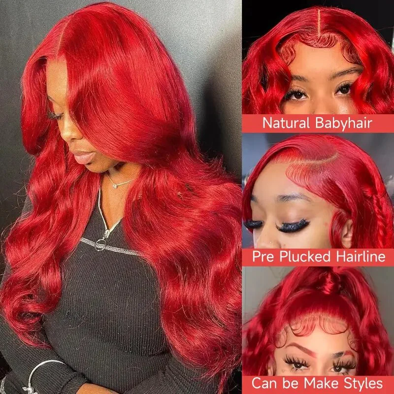 OneMore Glueless Red Lace Front Wig Body Wave 13x4 HD Transparent Lace Colored Human Hair Wigs - Image 5
