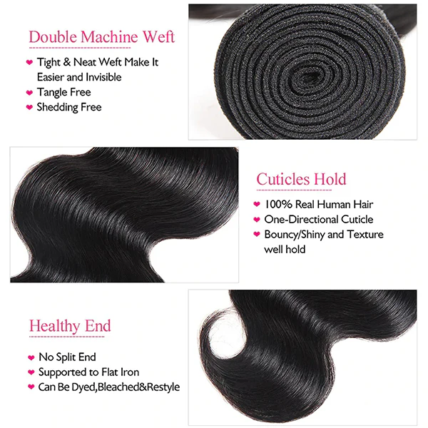 Body Wave Hair 3 Bundles With Closure 100% Virgin Human Hair Extensions With 4x4 Lace Closure - Image 6
