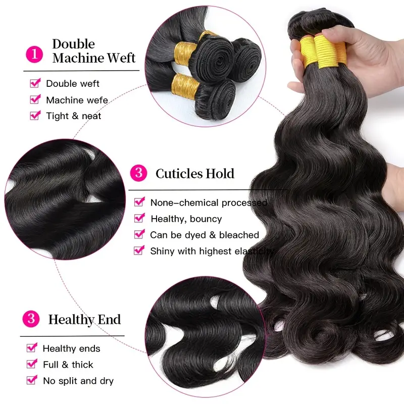 Body Wave Hair 3 Bundles With Closure 100% Virgin Human Hair Extensions With 4x4 Lace Closure - Image 8