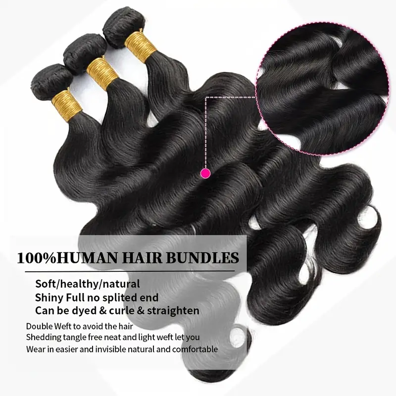 Body Wave Hair 3 Bundles With Closure 100% Virgin Human Hair Extensions With 4x4 Lace Closure - Image 9