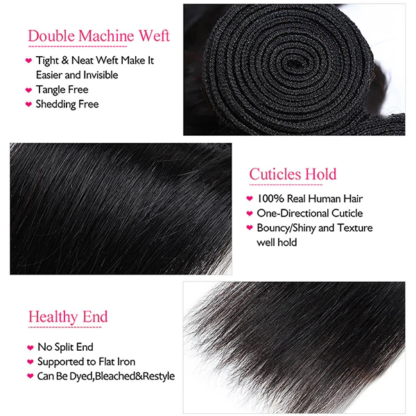 Straight Weave Bundles With Closure 4x4 Lace Closure With 3 Bundles Brazilian 100% Human Hair Extensions With Closure - Image 6