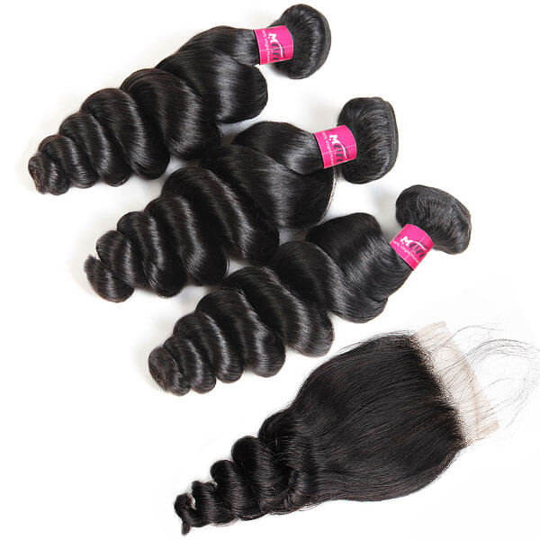 Loose Body Wave Hair with Closure Brazilian Hair 3 Bundles with 4x4 Lace Closure - Image 3