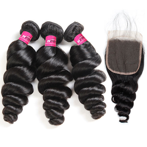 Loose Body Wave Hair with Closure Brazilian Hair 3 Bundles with 4x4 Lace Closure - Image 4