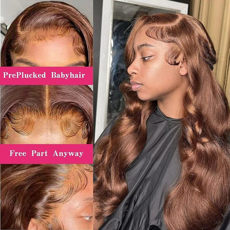 #4 Dark Brown Glueless Body Wave 13x4 Lace Front Wig Chocolate Brown Colored Human Hair Wigs - Image 4