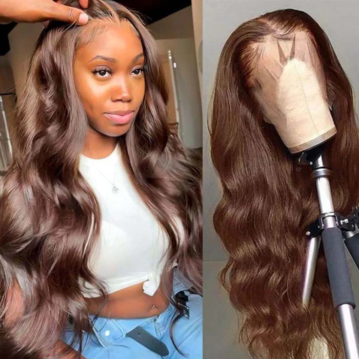 #4 Dark Brown Glueless Body Wave 13x4 Lace Front Wig Chocolate Brown Colored Human Hair Wigs - Image 6