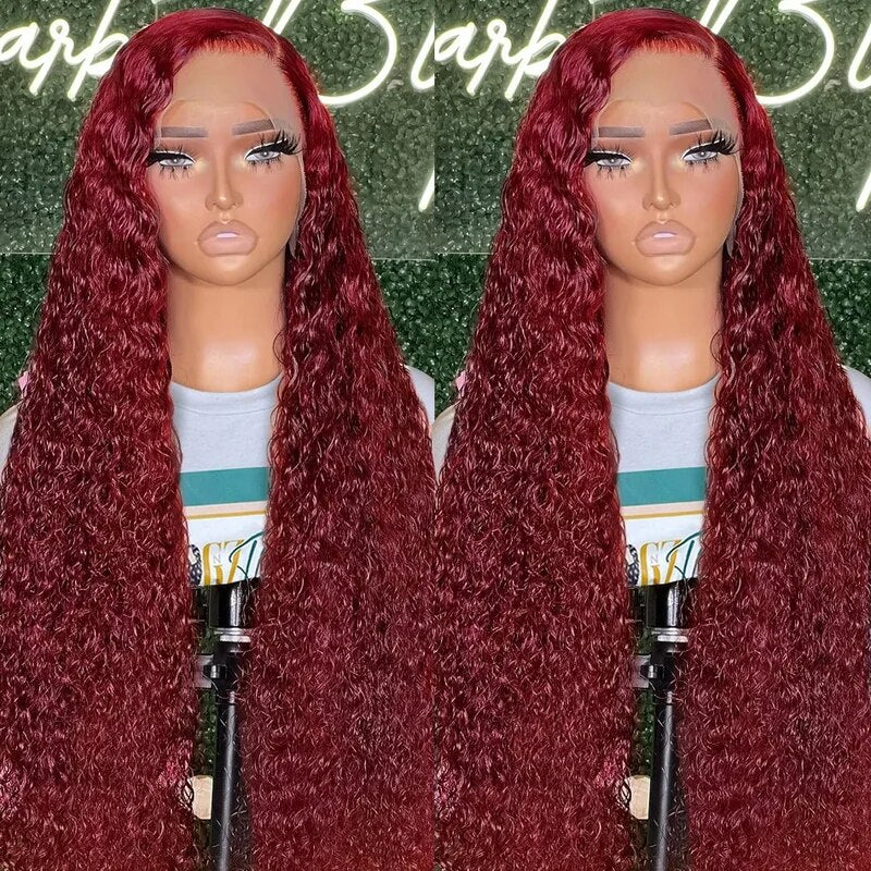 OneMore 250% HD Transparent Lace 99J Deep Wave 13x4 Lace Front Wig Burgundy Color Pre Plucked Glueless Wig - Image 3