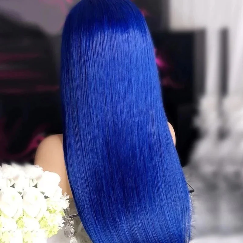 Midnight Blue Straight Hair HD Transparent 13x4 Lace Frontal Wig PrePlucked Glueless Human Hair Wigs - Image 4