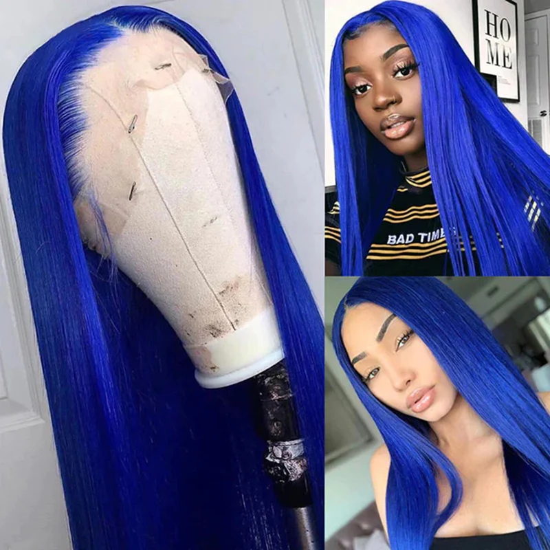 Midnight Blue Straight Hair HD Transparent 13x4 Lace Frontal Wig PrePlucked Glueless Human Hair Wigs - Image 5