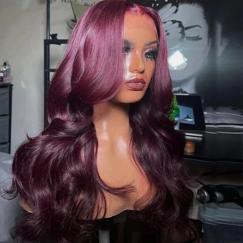 OneMore Dark Burgundy Color 13X4 Lace Front Wigs HD Lace 99J Body Wave Glueless Wig - Image 7