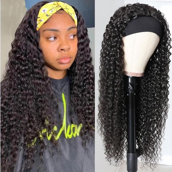 Wet and Wavy Headband Human Hair Wigs Deep Wave Curly Headband Wigs 150% Density Natural Color Lace Front Wigs - Image 2