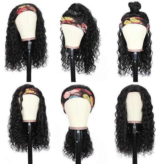Wet and Wavy Headband Human Hair Wigs Deep Wave Curly Headband Wigs 150% Density Natural Color Lace Front Wigs - Image 5