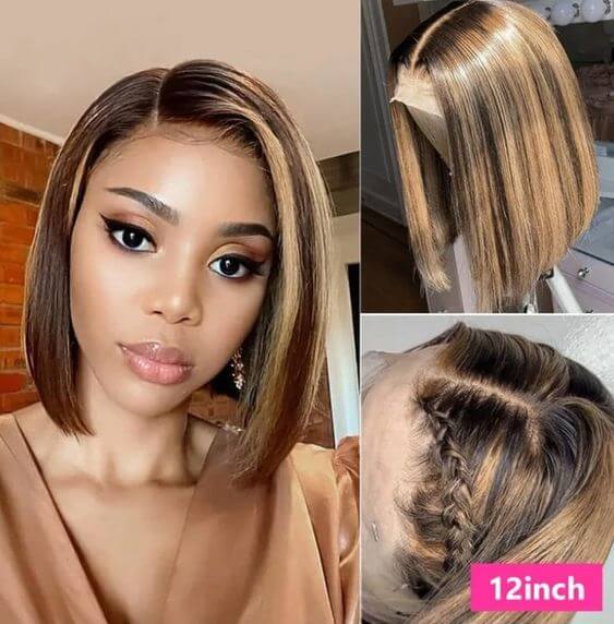 Highlight Straight Hair T Part Lace Front Bob Wig Middle Part Human Hair Bob Wig - Image 4