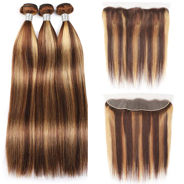 Honey Blonde Highlight Bundles with 13x4 Lace Frontal Closure Straight Human Hair Bundles - Image 4