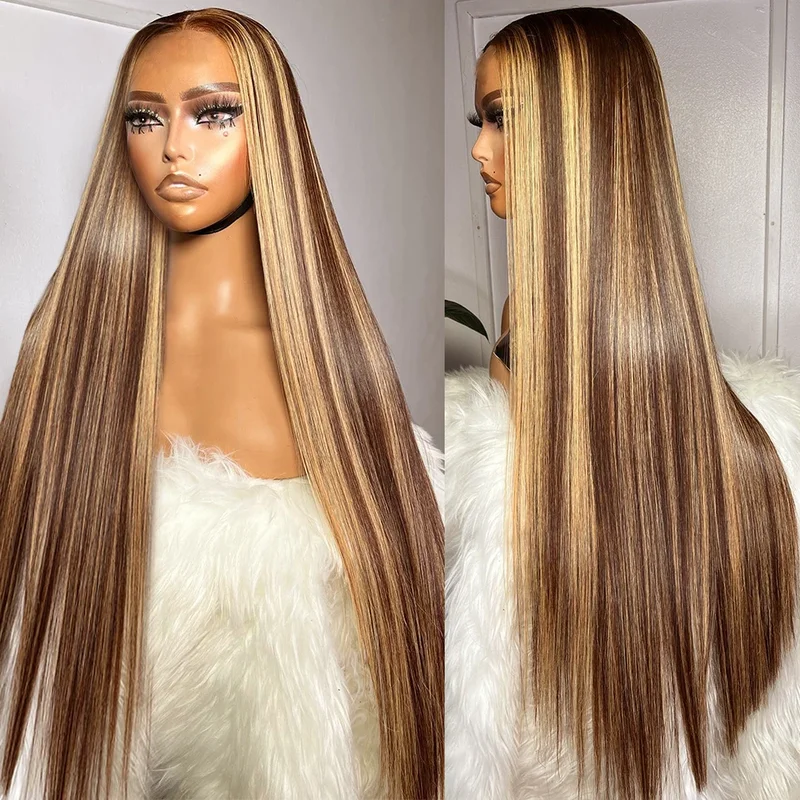 Highlights Straight Human Hair Wigs Ombre Honey Blonde Piano Color 13x4 Full Lace Frontal Wigs - Image 10