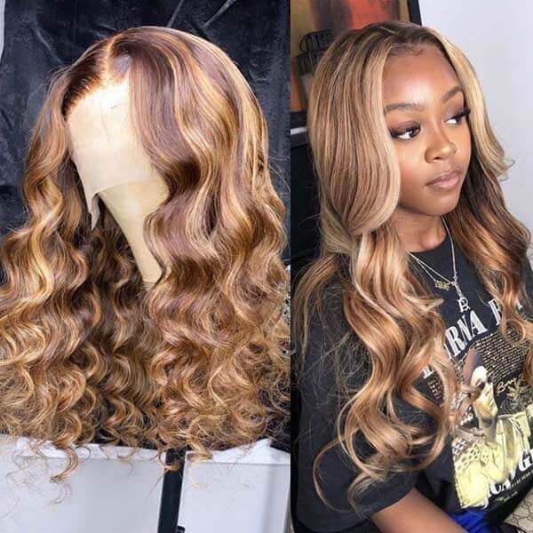 Honey Blonde Highlights Wig 4x4 HD Lace Closure Wig Body Wave Closure Wig Glueless Wig - Image 4