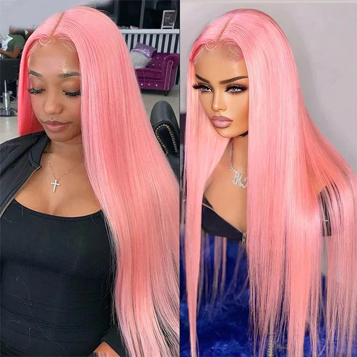 OneMore Barbie Pink Lace Front Wig Glueless Straight Human Hair Wigs 13x4 HD Lace Wig - Image 6