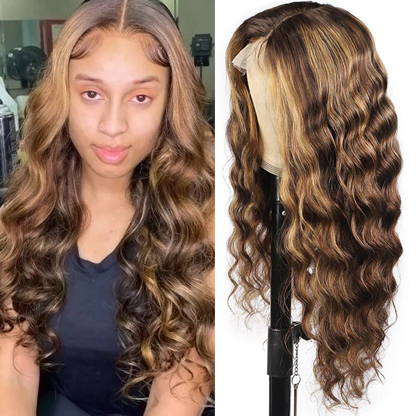 Balayage Color Honey Blonde Highlights Wig Loose Deep Wave Transparent Lace Front Wigs for Women - Image 3