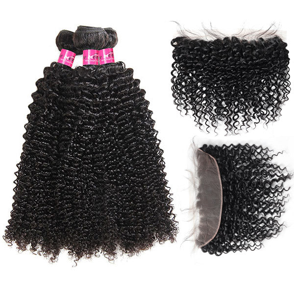 Jerry Curly Hair 3 Bundles with 13x4 Lace Frontal Malaysian Curly Hair Bundles with Frontal - Image 3