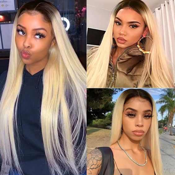 Ombre Hair 613 Lace Front Wig Two Tone 1B/613 Human Hair Wig Pre Plucked Transparent Lace Wig - Image 5
