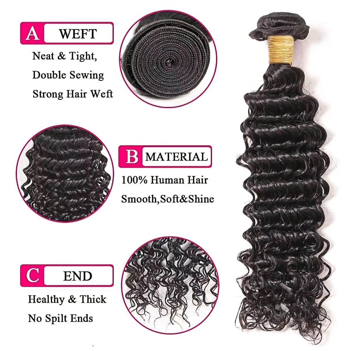 One More Virgin Peruvian Deep Wave Hair 3 Bundles 100% Human Hair Weave - Image 5