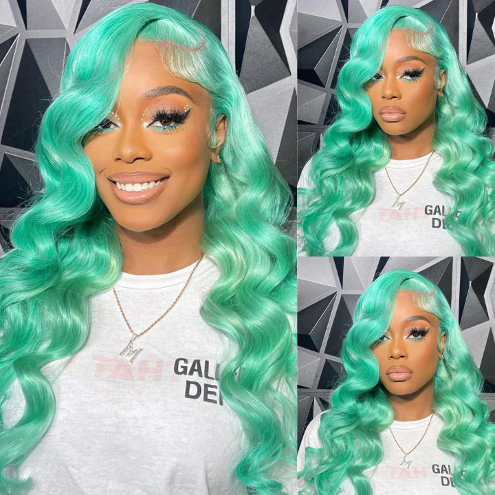 OneMore Mint Green Color Real Human Hair Wig HD Transparent Lace Human Hair Wigs Tiffany Blue Color - Image 3