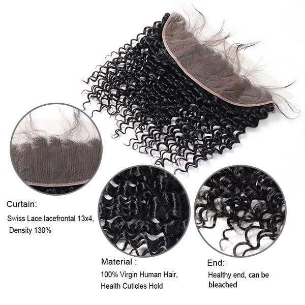 Deep Wave Bundles with Frontal Peruvian Hair 3 Bundles with 13x4 Lace Frontal Closure - Image 6