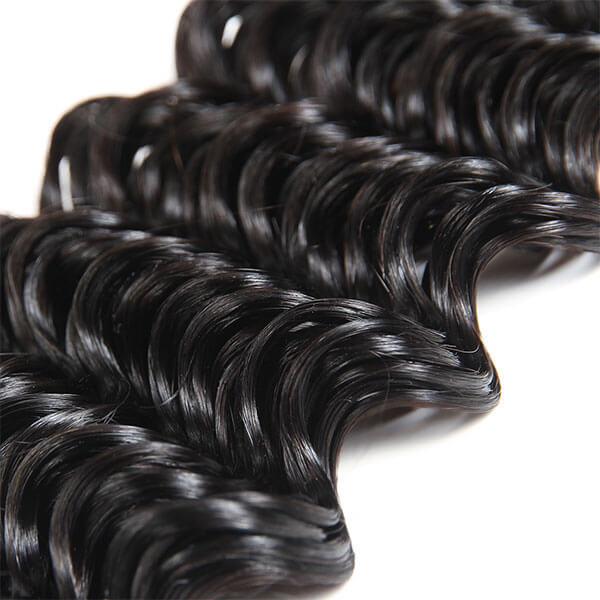 Peruvian Deep Wave Hair 4 Bundles with 13*4 Lace Frontal Closure Natural Color - Image 3