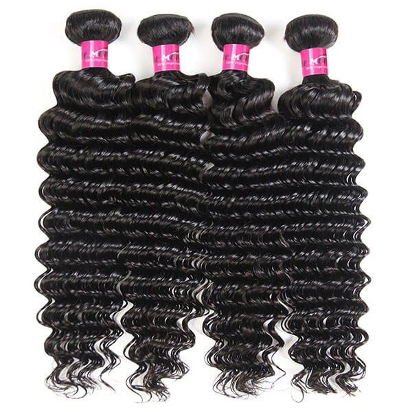 Peruvian Deep Wave Hair 4 Bundles with 13*4 Lace Frontal Closure Natural Color - Image 5