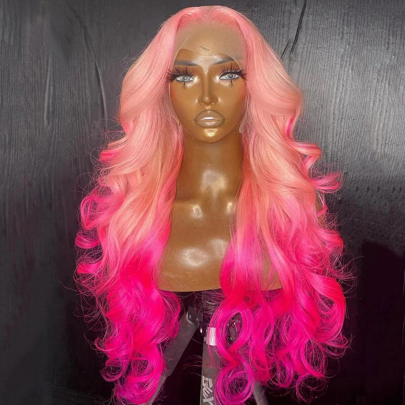 Body Wave Wig Rose Pink 13x4 HD Lace Front Wig Colored Barbie Pink Human Hair Wig - Image 5