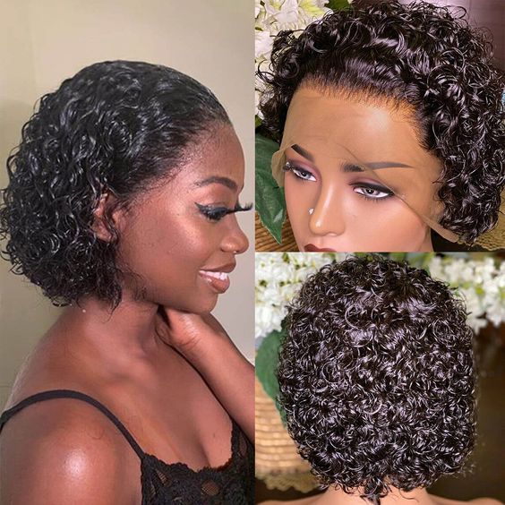 Short Pixie Cut Lace Front Real Human Hair Wig Black Wave Lace Wigs for Sale - Image 4
