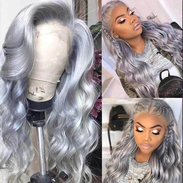 OneMore Silver Grey Body Wave 13x4 HD Lace Front Wig Glueless Colored Human Hair Wigs - Image 9
