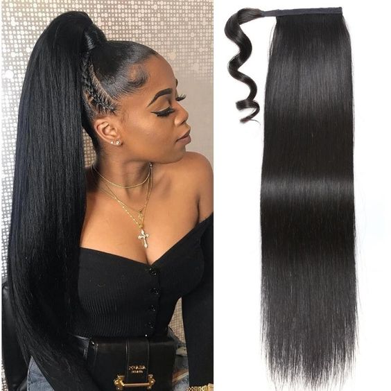 Wrap Around Human Hair Ponytail Straight Hair Extensions for Women - Image 2