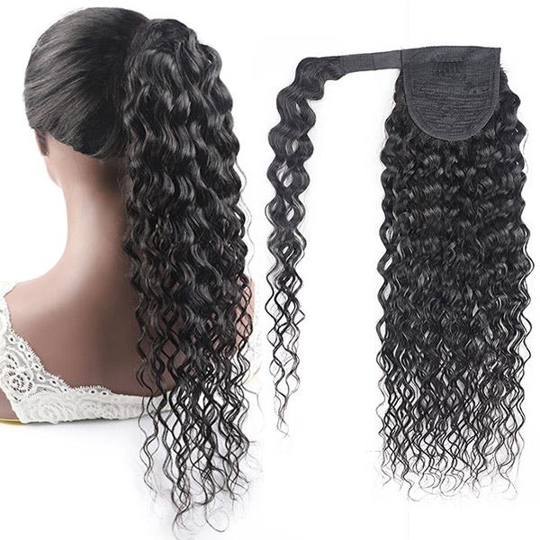Human Hair Ponytail Extensions Water Wave Wrap Around Ponytail Hair Pieces - Image 5